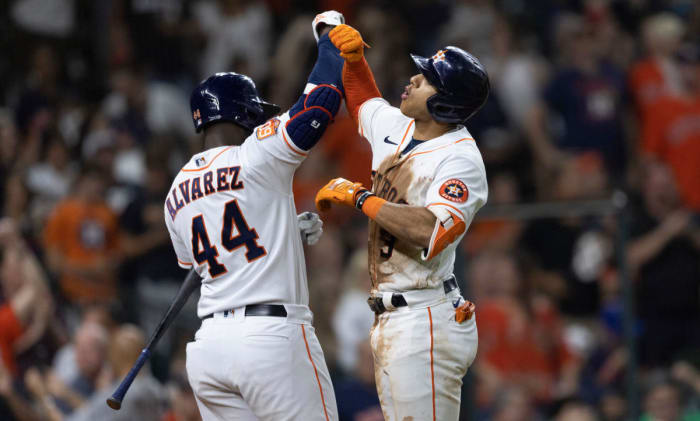 Houston Astros Designated Hitter Yordan Álvarez and Shortstop Jeremy Peña